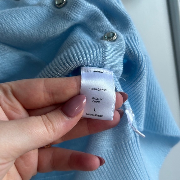 NY&Co Women's Blue Short Sleeve Sweater Button Up Sparkle Sz L Preppy Old Money - Picture 6 of 6